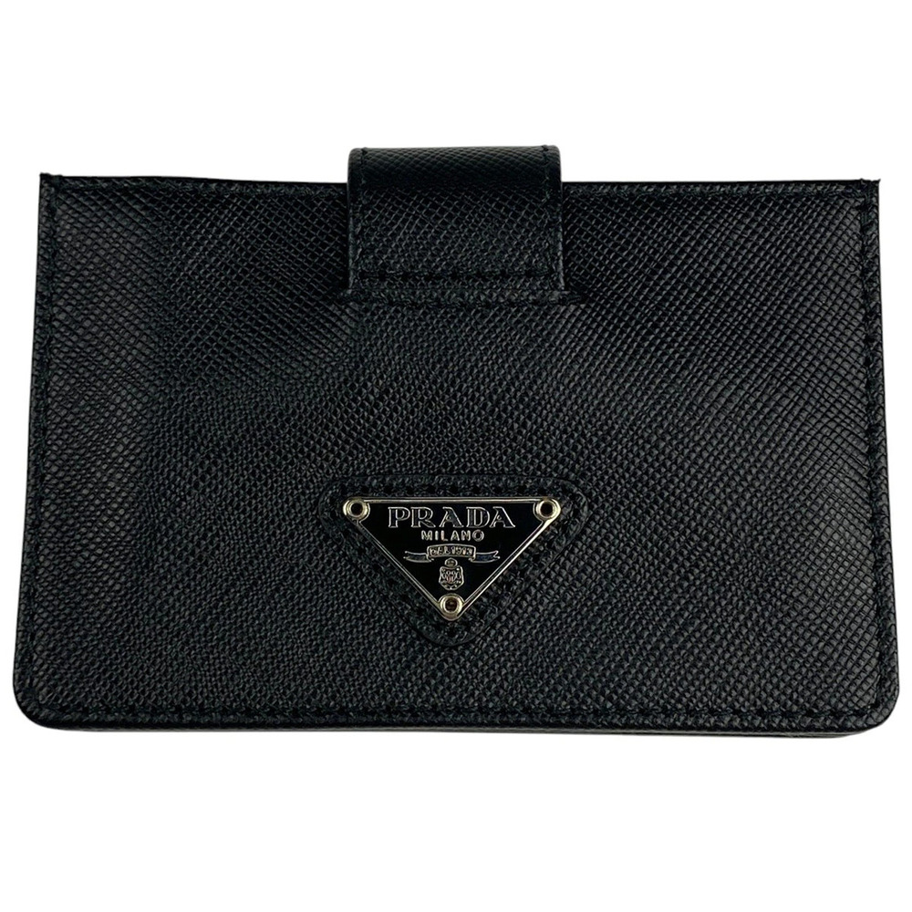 Prada Plate Card Case Wallet Leather Nero Black